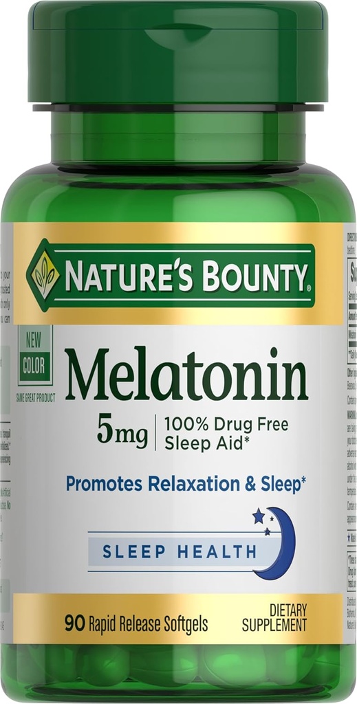 Nature's Metlatonin, National Nother leep Aidation, Dieary Supplements, Profiles realation and sleepal Health, 5mg, 90 Softgels (Pack of 1)
