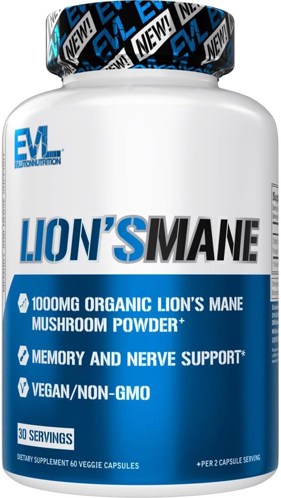 Evlution Organic Lion 's Mane Mushroom Supplement - Lion 's Mane Mushroom 캡슐 Nootropics Brain Support Supplement for Focus Memory Clarity 및 Immunity 지원