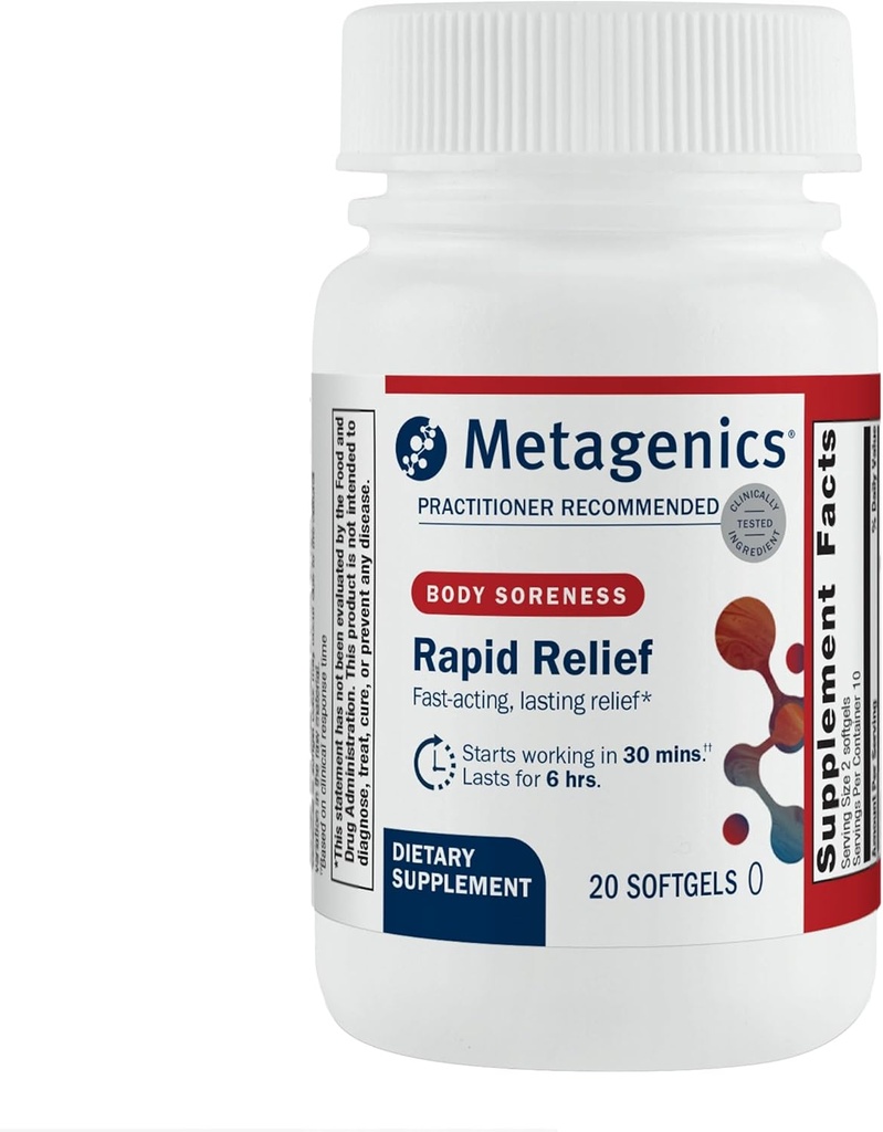 Metagenics Rapid Relief - Herbal Softgel con Turmérico &amp; Boswellia - Asistencias Fast Relief for Muscle, Back & Joint Discomfort* - Drug-Free, Non-GMO, Gluten-Free - GMP Certified Facility - 20 Softgels
