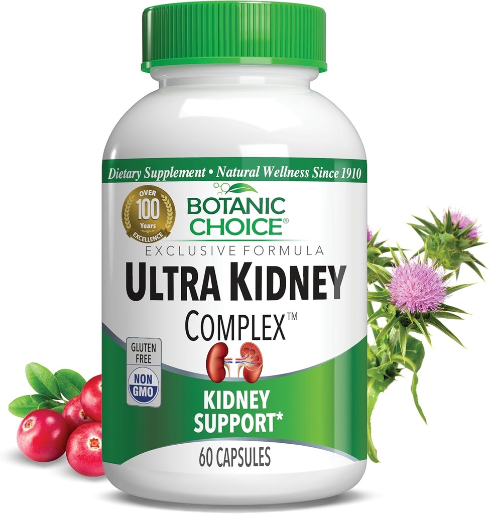 Botanic Choice Ultra Kidney Complex - Suporte de Rim Optimal com Cardo de Leite, Chá Verde e Mais- 60 Cápsulas