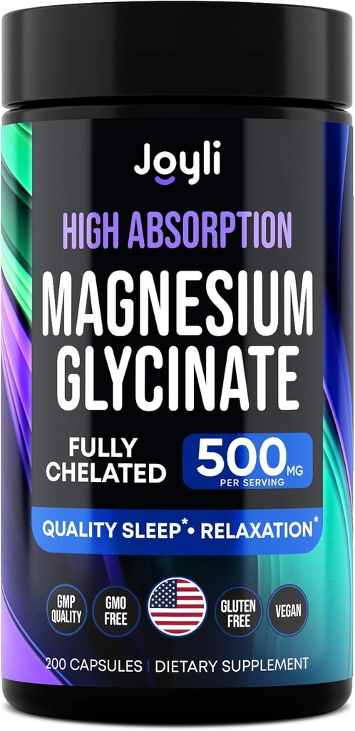 Магнезий Гликинат 500MG - Магнезий за сън - висока абсорбция Chelated Mag Addition - Glicinato De Magnesio 400mg + 100mg - Маг глицинат за жени, за деца - 200 Вегетариански капсули