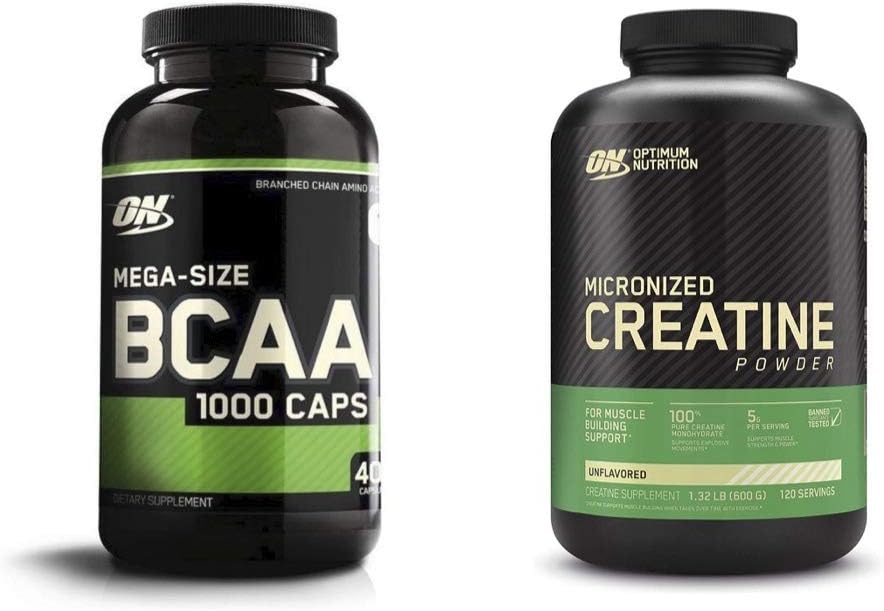 Optimum Nutrition Instantized BCAA kapsulas, Keto Friendly sazarotas ķēdes Essential Aminoskābes (400 Count) ar mikronizētu kreatīna monohidrāta pulveris, Neuzliesmojošs (120 Servē) - Bundle iepakojumā