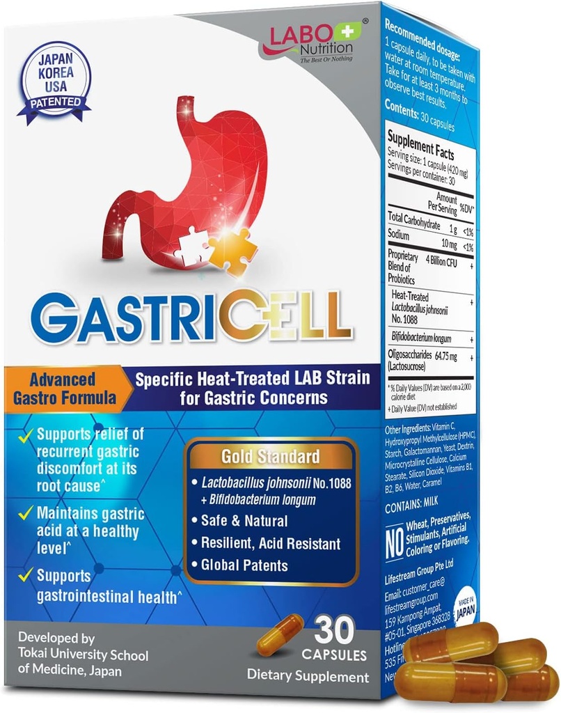 LABO Nutrition GASTRICELL - acid reflux, Heartburn, Recurring Gastric Discomfort, Natural Defense Against Gastric Destress 30 Kapsle