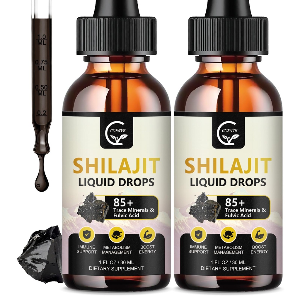(2-Pack) High Potency Shilajit Pure Himalayan Organic Liquid Supplement, Shilajit Resin Drop for Men & Women, Max Potency 85+ Clean Trace Minerals & Fulvic Acid for Energy, Metabolism & Immune Support