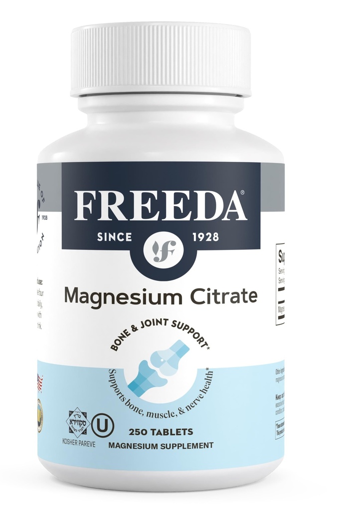 Freeda Magnesium Citrate 400mg Per Serving - High-Absorption Magnesium Citrate Tablets - Essential Mineral for Nerve & Bone Health - Vegan, Kosher, Gluten-Free Magnesium Supplement (250 Ct)