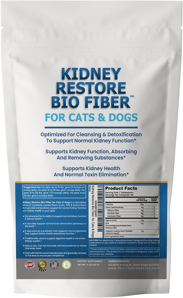 Bio Fiber for Cat & Dog Kidney Support, Kidney Pet Health Supplement, Kidney Support für Hunde & Katzen, Nierenunterstützung Hund, Hinzufügen von w/Renal Food, Support Normale Kidney-Funktion - 60 Servietten