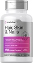 Horbäach Hair Skin and Nails Vitamins | 150 Caplets | con Biotin e Collagen | Supplemento per donne e uomini | Non-GMO, Gluten Free