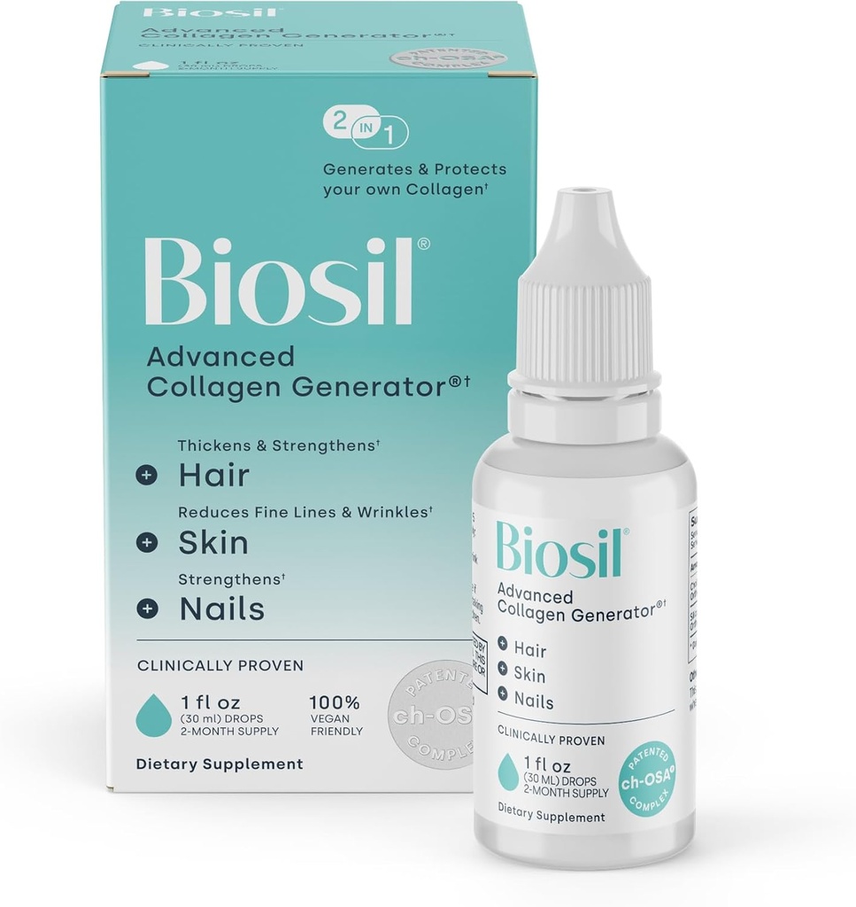תוסף Biosil Collagen Booster - 1 fl oz טיפות - פטנט ch-OSA Activator עבור העור, שיער, ריחות ופרקים - תומך בייצור טבעי - 60 יום אספקה