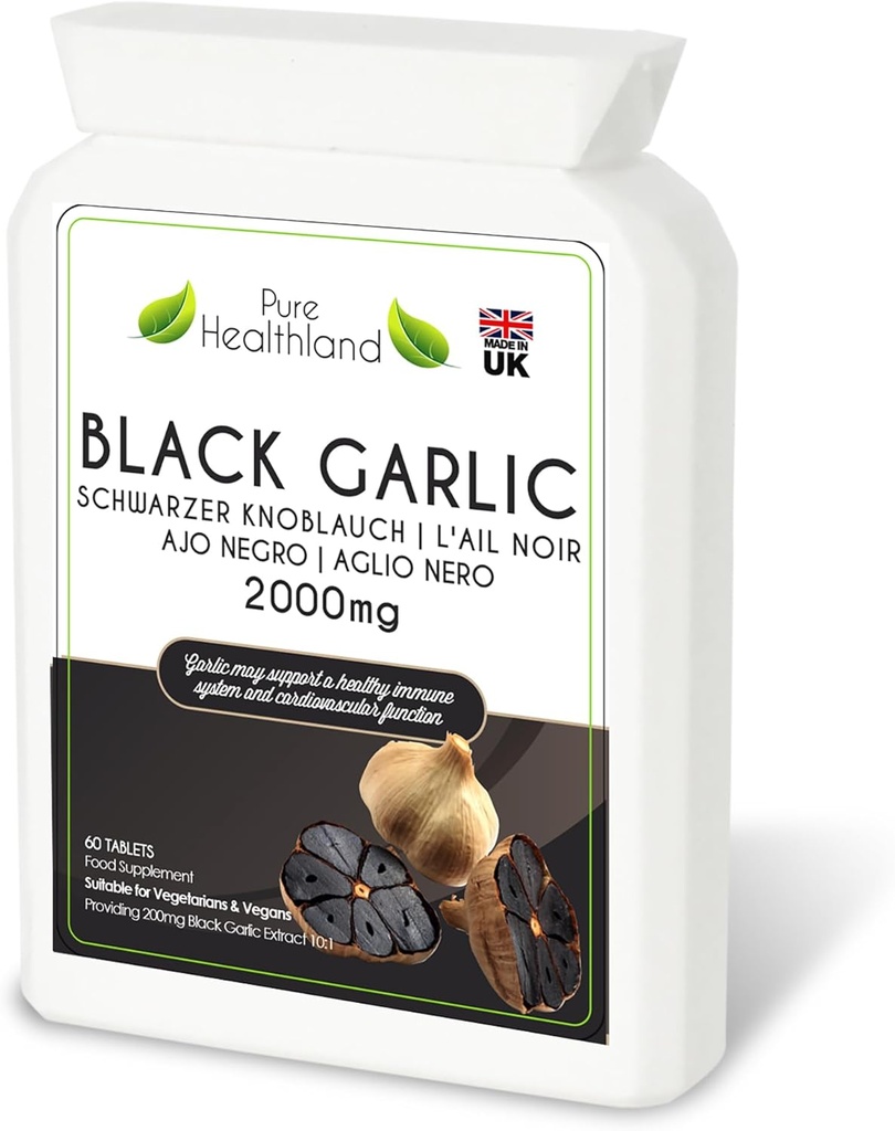 Gluten-Free Odorless Black Garlic supplement – High Potency Concentrated from Fresh Garlic Bulbs – Vegan ' Vegetarian Tablets – Made in UK (1 Bottle)
