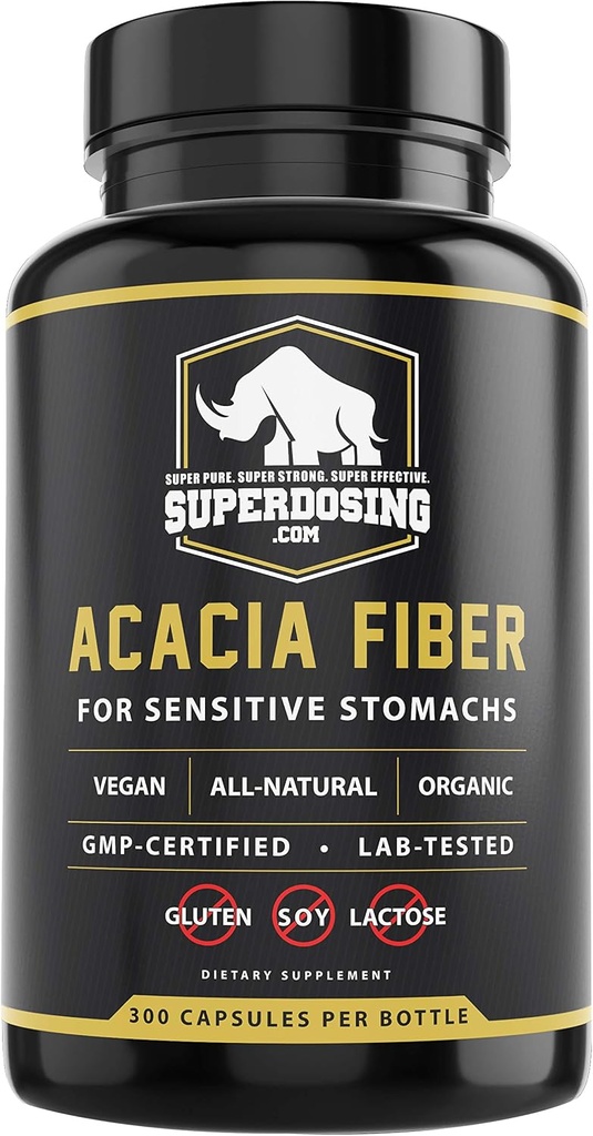 Ātras darbības, Organic Acacia Senegāla Fiber kapsulas 300pk. Dabīgs Šķīstošais Fiber papildinājums Pill. Vegan Prebiotic kapsulas.