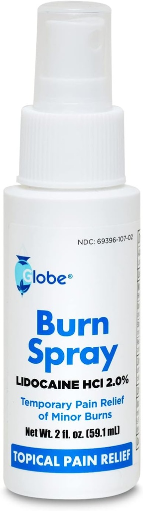 Globe Burn Spray, Lidocaina 2%. Rilievo di dolore anestetico superiore e intorpidimento bottiglia di spruzzo 2 oz