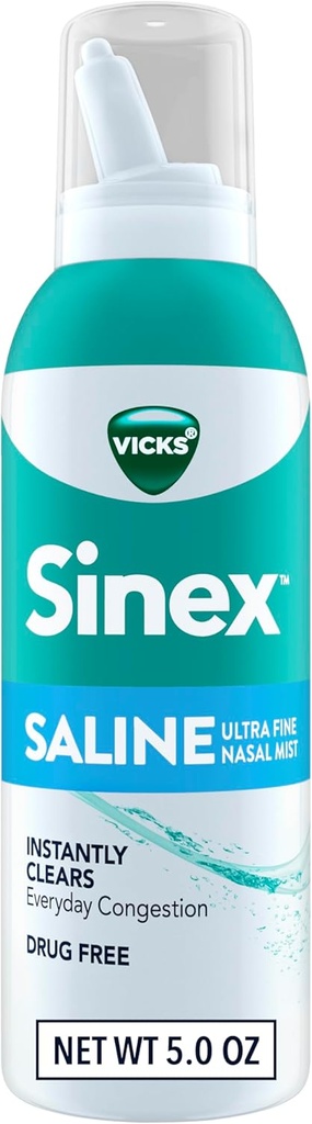 Ofiary Sinex Sinex Saline Nasal Spray, narkotyk wolny Ultra Fine Mist, Clear Codzienne zatory zatokowe szybko, Clear Mucus z zimna lub alergii, Codziennie Użyj 5.0 fl oz