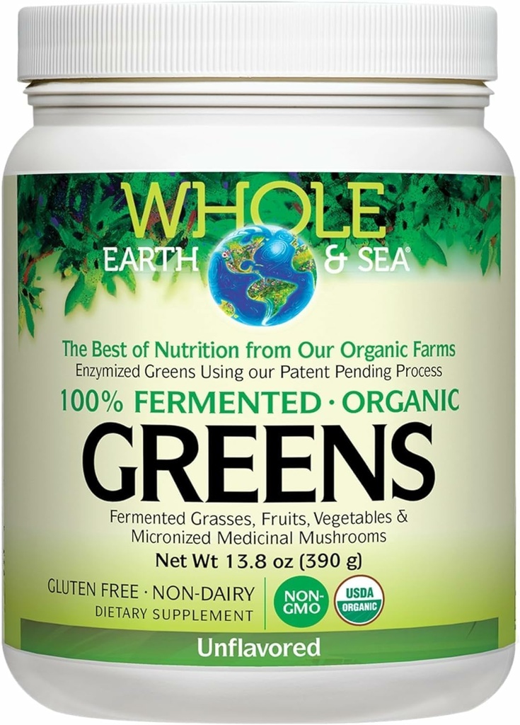 All Earth & Sea from Natural Factors, Organic Fermented Greens, Vegan Bütün Food Supplement, Unflavored, 13.8 Ozmented
