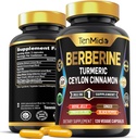 Berberine 补编 - 7in1 公式 - 与Turmeric,Royal Jelly,锡兰锡桂,Ginkgo Biloba,Ginger & Black Pepper - 消化健康,免疫支持 - 120 Capsules