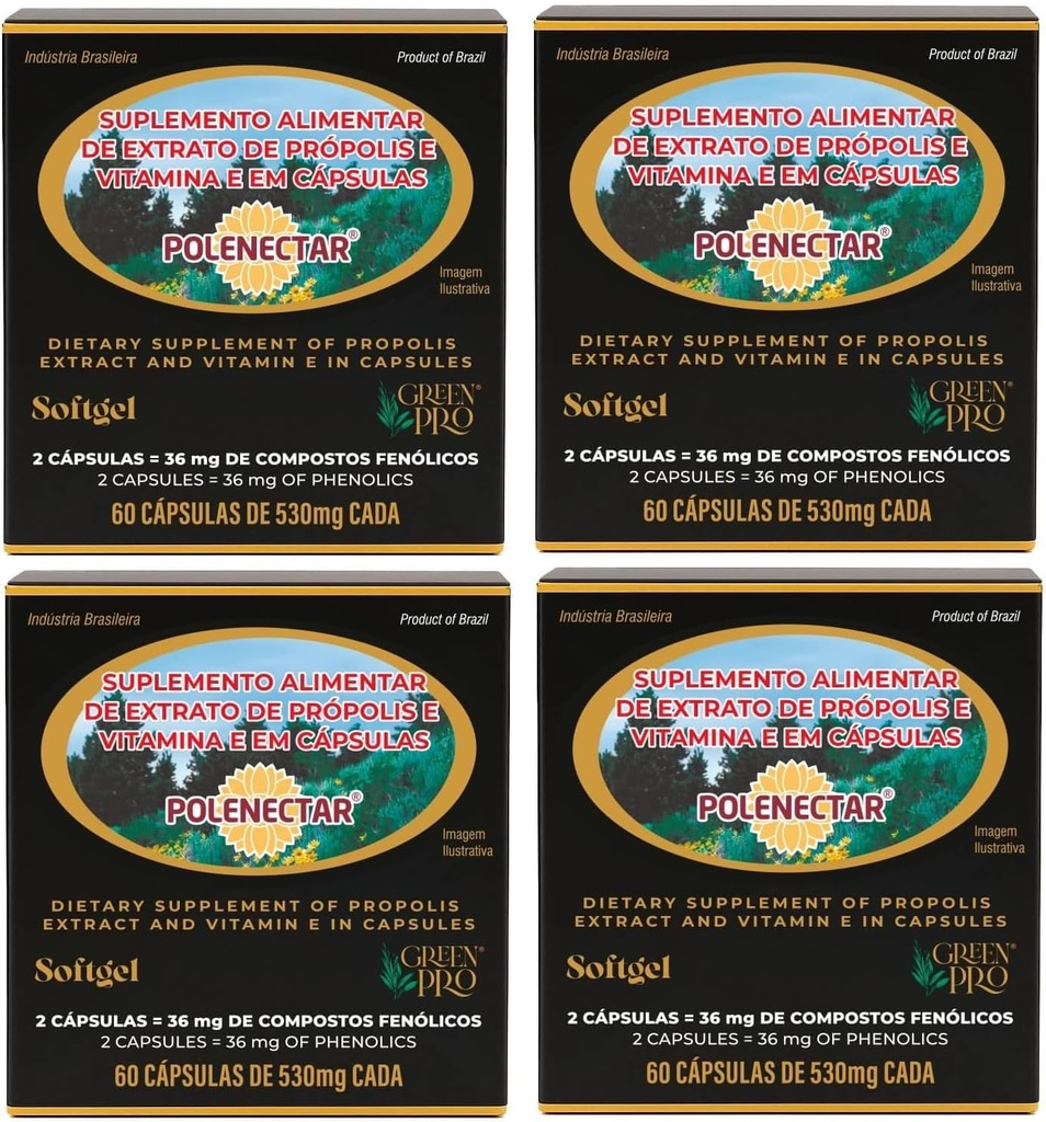 4 škatle Polenectar Brazil Green Bee Propolis 300 Milligram (60 kapsul)