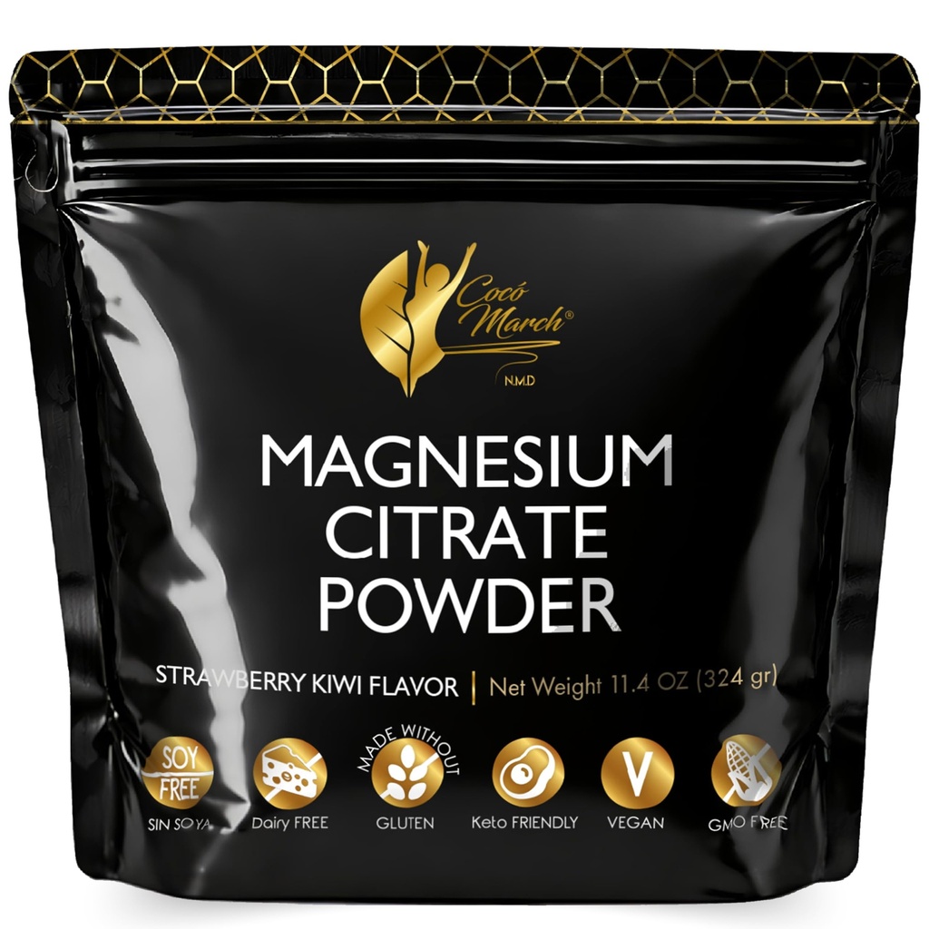 Cocó March N.M.D Magnesium Citrate Powder – Magnesium Supplement for Sleep & Relaxation, Digestive & Brain Support – Vegan, Gluten Free, Keto Friendly & Non-GMO – Strawberry Kiwi Flavor, 45 Day Supply
