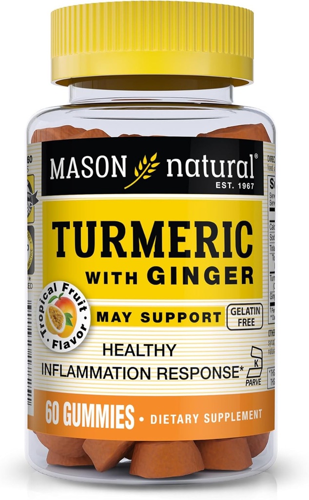MASON NATURAL Turmeric with Ginger Gummies, Natural Joint Support & Antioxidant Formula, Tropical Fruit Flavor, 60 Gummies