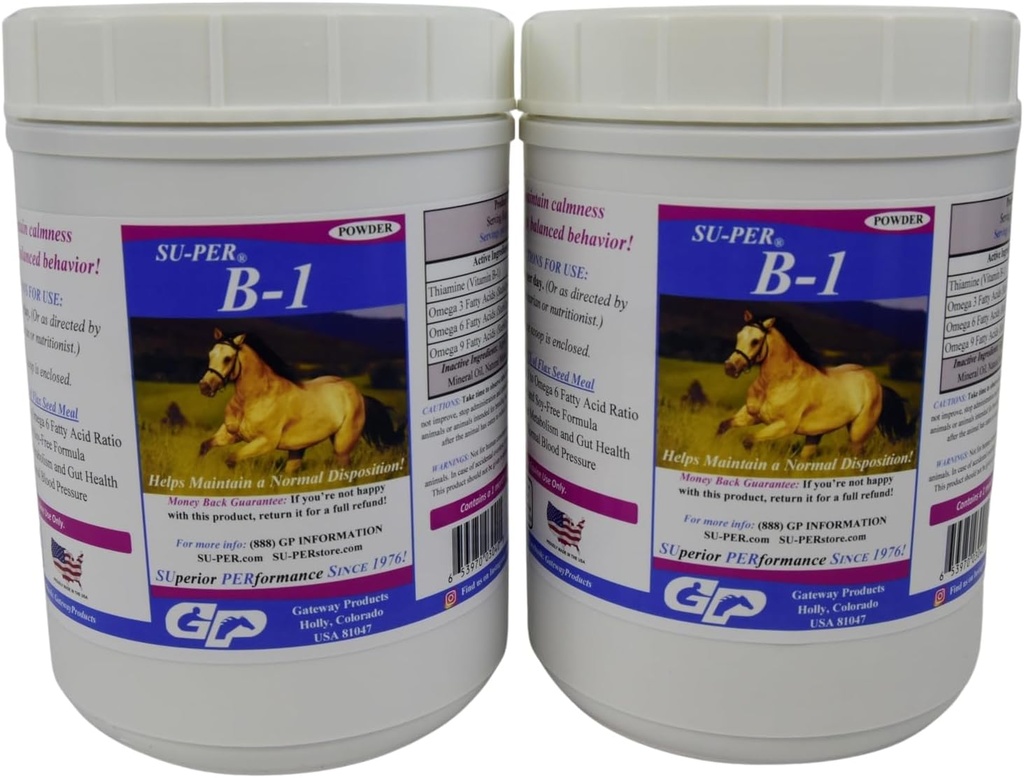 SU-PER B-1 Horse Calming Supplement - Hevosen B-1-vitamiinin tuki Horse Calmer Powder - ruokahalua Booster täydentää hevosille - 2,5 kiloa, (2 pakkaus)