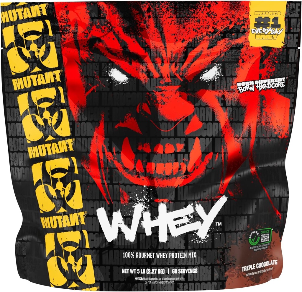 Mutant Whey 100% Whey Protein Powder Shake, Gourmet Taste, 22g proteïne, Fast Absorbing, Easy Digesing, 5lbs - Triple Chocolate