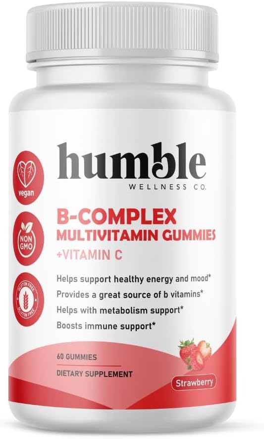 B-Complex Multiвитамини Gumies + Витамин C: Витамин B12, B7, B6, B3, B5, B9. Поддръжка на метаболизма, Имунна поддръжка, Без глутен, Без ГМО, Веган, 30 Сервис