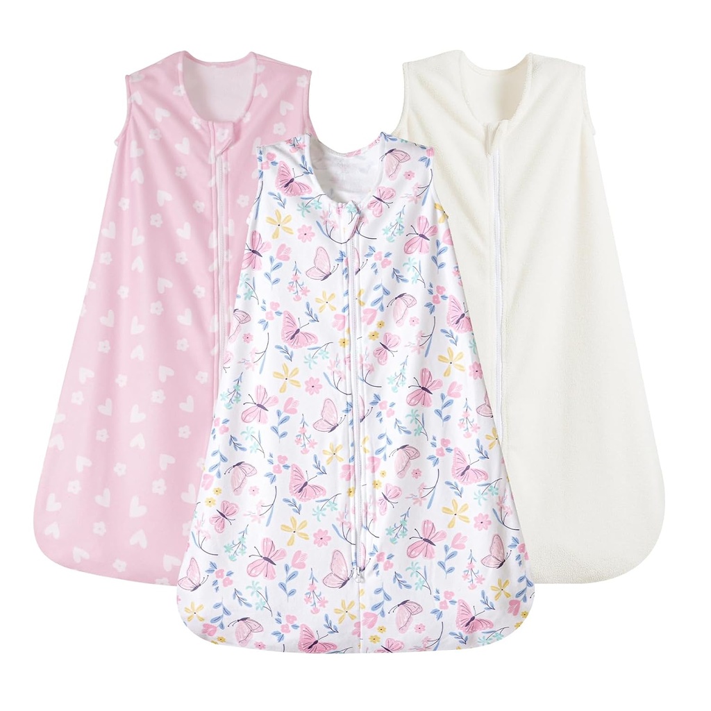 PHF 3 Pack 微软-Flees baby Sleep Sack 6-12 个月,柔软的婴儿可以穿戴的布蘭克,2-Way Zipper 睡袋,Comfy Toddler 睡袋为女孩,中型,蝴蝶