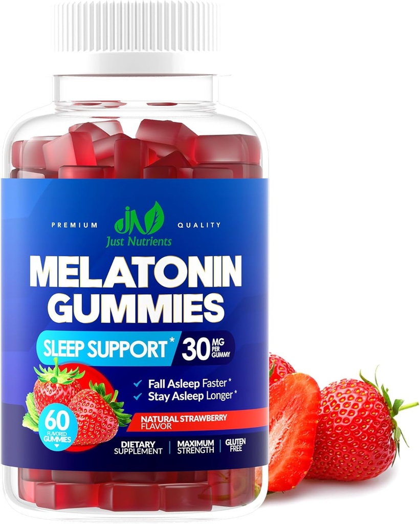 Melatonin 30mg Gummies for Adults (60 zerbitzatu) - Potency Sleep Support 30mg of Melatonin Per Gummy - Gluten-Free, Sugar-Free, Non-GMO, 100% Begetarianoa, Strawberry Flavor - 60 Gummies