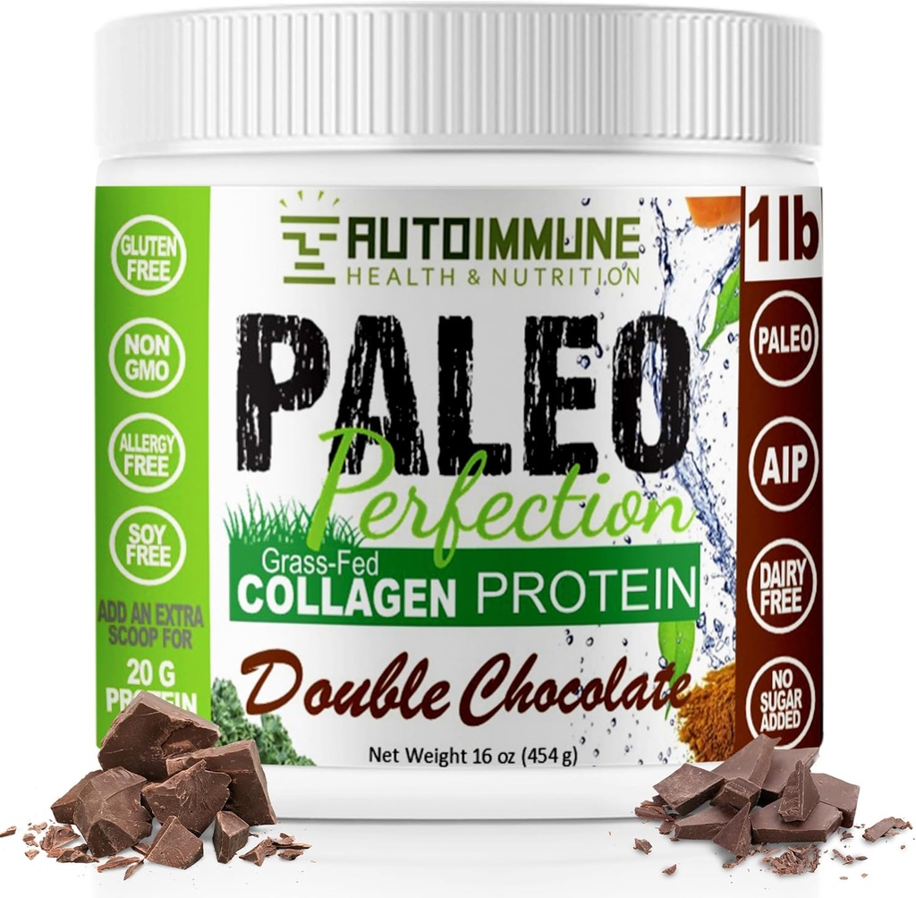 Paleo Perfection Double Chocolate Grass פד Beef Collagen אבקת חלבון עם Stevia - Paleo, Keto, SCD, AIP אבקת חלבון עם Applefi, Carrot & Broccoli - 1lb אבקת חלבונים ו Superfood בלנדר