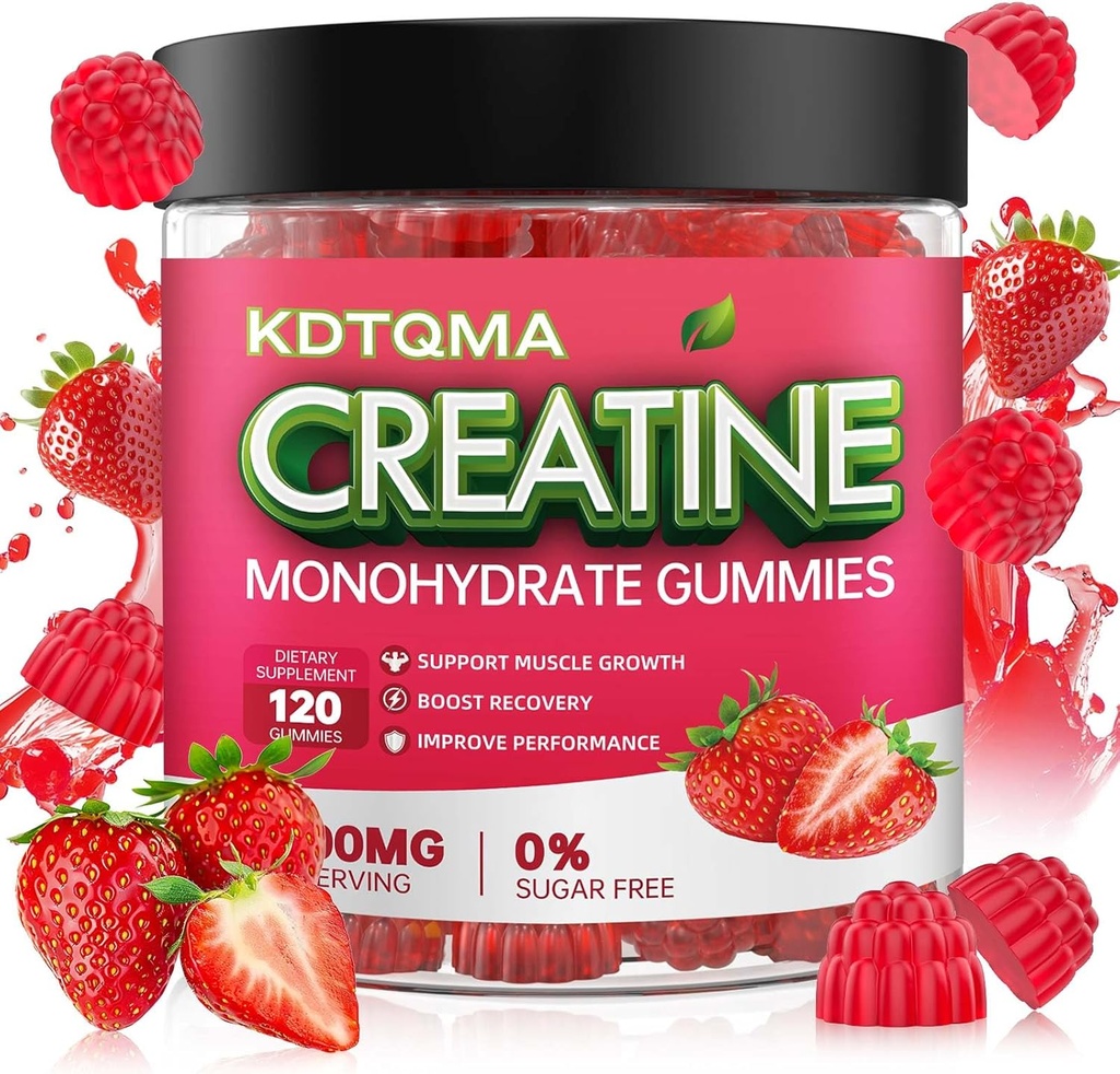 Kreatin Monohydrat-Gummi für Männer & Frauen 120 CT - 5600mg Kreatin Monohydrat pro Servieren, Kaubare Kreatin Monohydrat für Muskelunterstützung & Energie Boost, Zuckerfrei, Vegan (Strawberry Flavor)