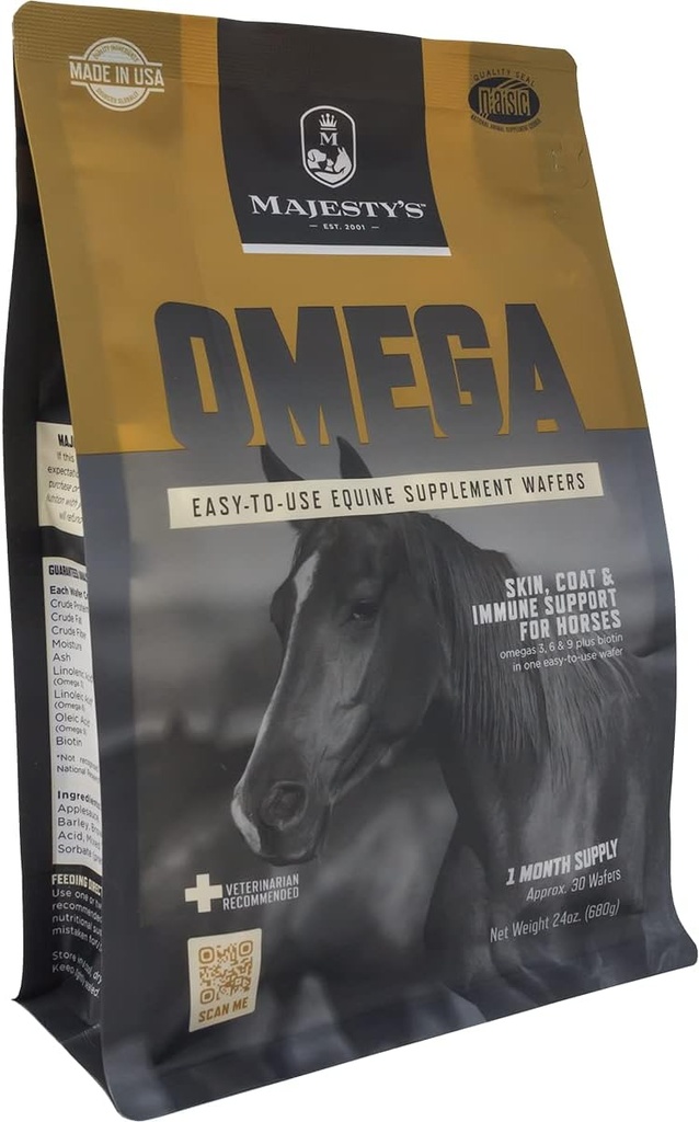 Majestys Omega Wafers - Superior Horse / Equine Skin, Coat och Immune Support Supplement - Omega 3, 6, 9 och Biotin - 30 greve (1 månads leverans)