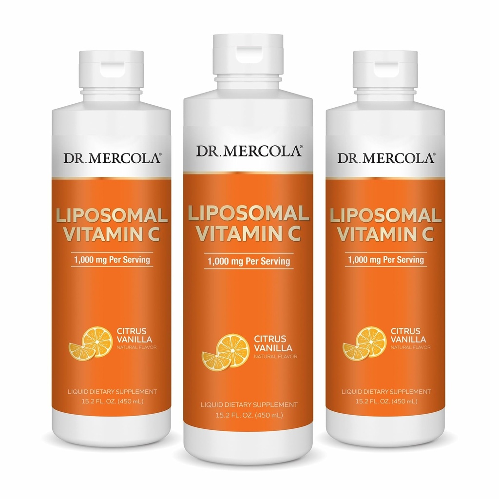 Dr. Mercola Liquid Liposomal Vitamin C - Antioxidant & Immune Support Supplement - Includes Vitamin E - GMO-Free, Gluten-Free & Soy-Free - Citrus Vanilla Flavor - 450 mL (30 Servings) - 3 Pack