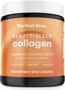 Perfekt Keto Beauty + Sleep Grass Fed Collagen Peptides Proteinpulver med Ashwagandha, Magnesium, Biotin, Hyaluronic Acid, L Theanine, Hair, Skin, Nails & Relaxation Support, Turmeric Coconut Latte