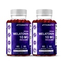 Vitamatic Melatonin 10 mg Vegetarian Gummies – Non-Habit Forming – 60 Gummies per Bottle – 2-Pack (Total 120 Vegan Gummies)