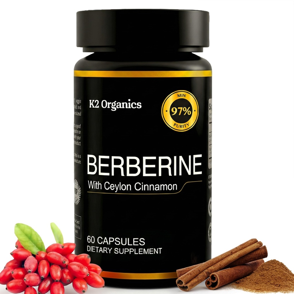 Berberine with Ceylon Cinnamon 1200mg (60 Capsules) – 97% Purity- Non-GMO, Gluten-Free, Lab-Tested Vegan Berberine Supplement