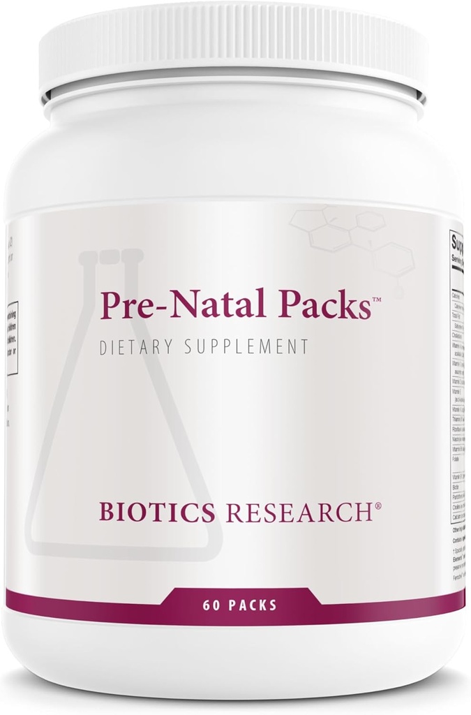 Biotics Research Pre Natal PacksTM Pre Natal Nutrition Support, Post Natal Formula, inkluderer Omega3s, Iodin og Folat, ernæringsbehov for gravide, lakterende og kvinner som ønsker å konceive, 60 Pack