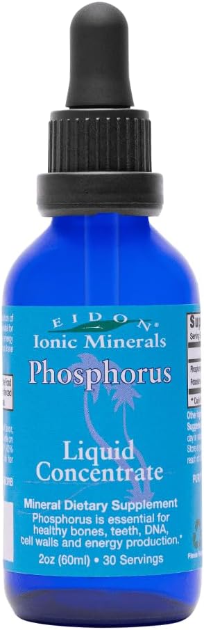 Eidon Ionic Minerals Liquid Phosphorus - Phosphorus Drops Supplement, 물, 지원 에너지 생산, 지원 뼈 및 치아 건강을위한 칼륨 인산염 광물 드롭, 2 oz