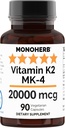 MONOHERB vitamin K2 som Menatetrenone MK-4 20000 mikrog per kapsel - 90 Veg kapsler