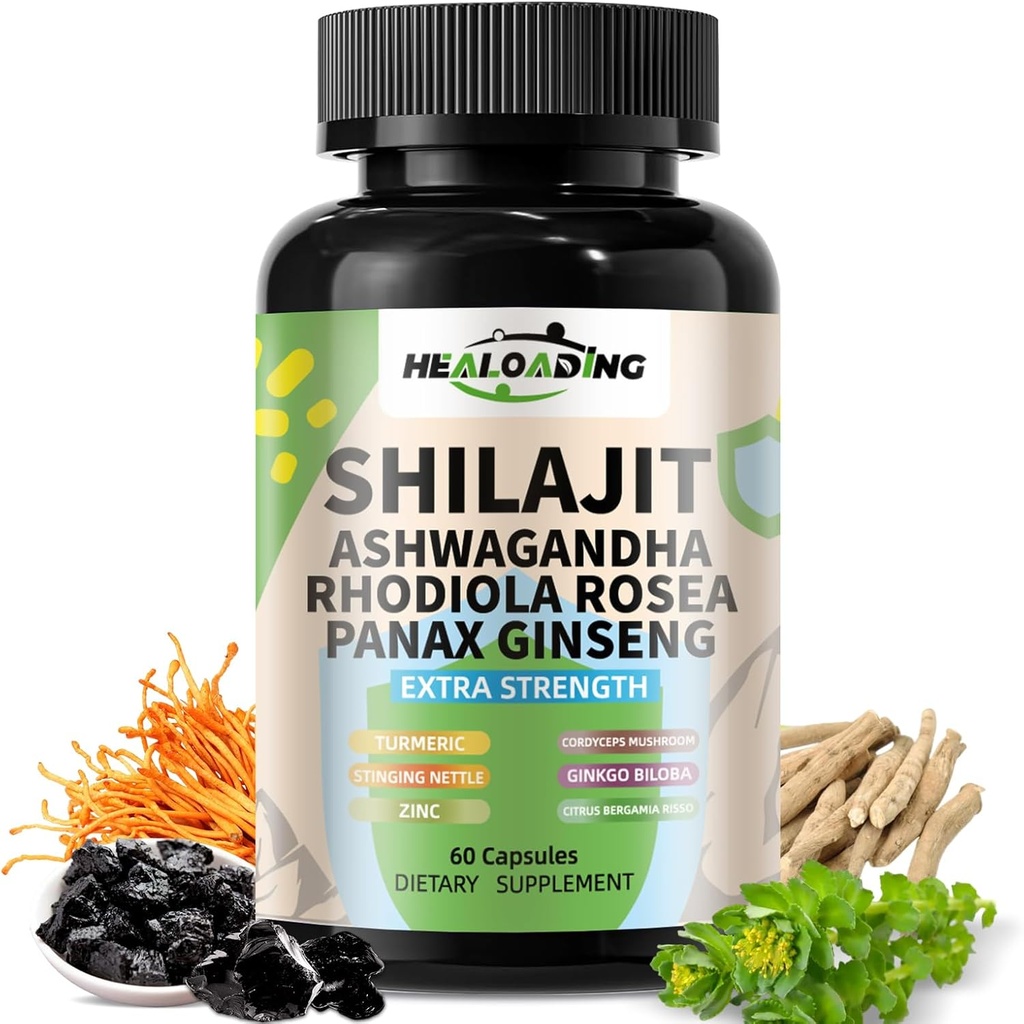 Himalayan Shilajit Capsules ® Išgrynintas Himalayan Shilajit ekstraktas - Natural Energy & Stamina Support- Vegan, Non-GMO Senovės Fulvic acid & Homic acid Natural 60 Capsules