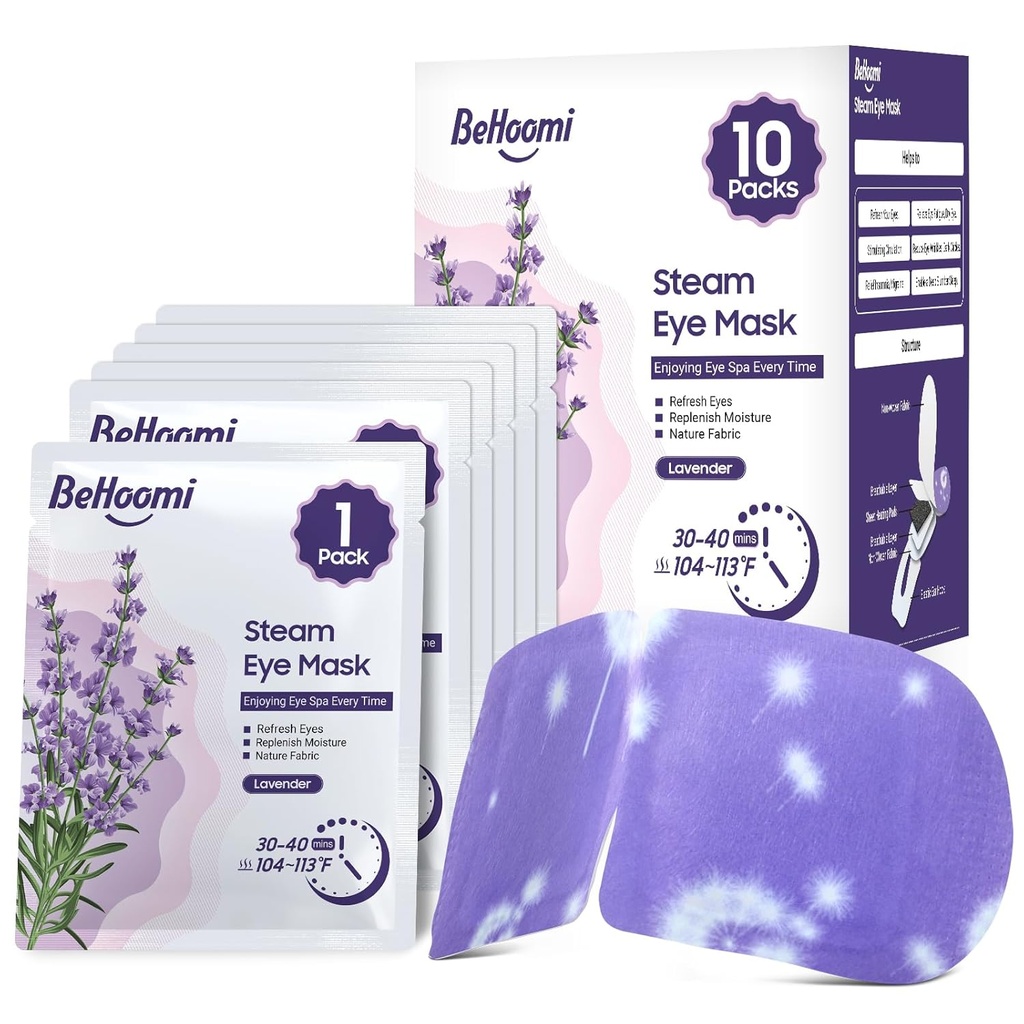 Maschera per occhi a vapore, maschera per occhi riscaldata da 10 pacchetti, compressori per la gomma da letto monouso per gli occhi, maschere per gli occhi riscaldanti umidi, Essentials di viaggio e regali di rilassamento (Scentro di lavanda)
