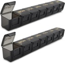 2 Pack שבועי גלולות מארגנת, 7 ימים גדול מקרה גלולה, יום יומי ויטמין Case Medicine Box, AM/PM Pill Pill Containers for Medicine Supplements Fish Oil (Black & Black)