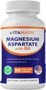 Vitamatic Magnesium Aspartate 400mg per Serving - 90 Вегетаріанські капсули - Додано B6 для максимального поглинання - Підтримує м'язи, суглоб та здоров'я серця*