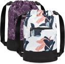 [2-Pack] Flex Cinch Drawstring Gym Bag for Women with Graphic Designs | Durable Lightweight Gym Cinch Bags | Great for Gym Bag, Traveling, and Overnights