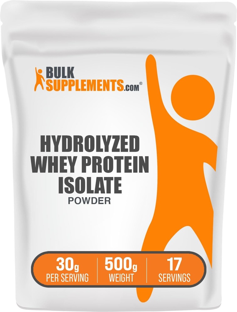 BulkSupplements.com Hidrolizált tejsavó fehérje izolátum por - tejsavó izolátum fehérje - ízesítetlen & glutén mentes, 30g per szerving, 500g (1,1 £) (1 db) (1 db)