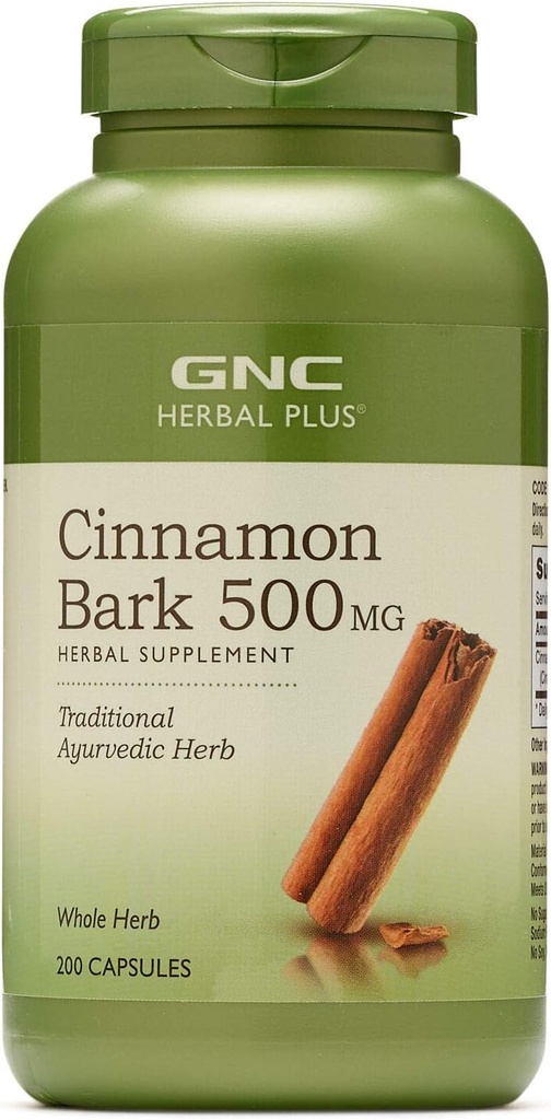 GNC Herball Plus Cinnamon Bark 500mg Supplement, Trial Aurveic Herb, 200 การให้บริการ