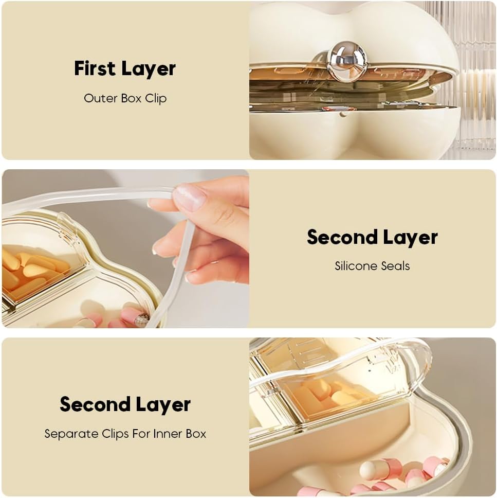 1 Pack Pill Organizer untuk Purse, 7 Kompartemen Kasus Pill, Compact and Portable Pill Box, Perfect for On- TheGo Storage, Pill Holder for Purse, White