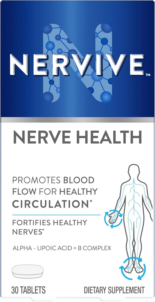 Nervive Nerve Health, Alpha Lipoic Acid, Fortify Nerve Health, Terve Hermotoiminto, Terve verenkierron, täydentää, tabletti, 30 tablettia