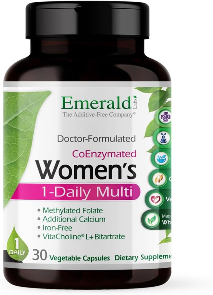 EMERALD LABS Women's 1-Daily Multi - Multivitamin for kvinner - Inkluderer kalsium, sink, vitamin B & mer - Bein og immunstøtte Supplement* - Glutenfri - 30 Grønnsaker Kapsler