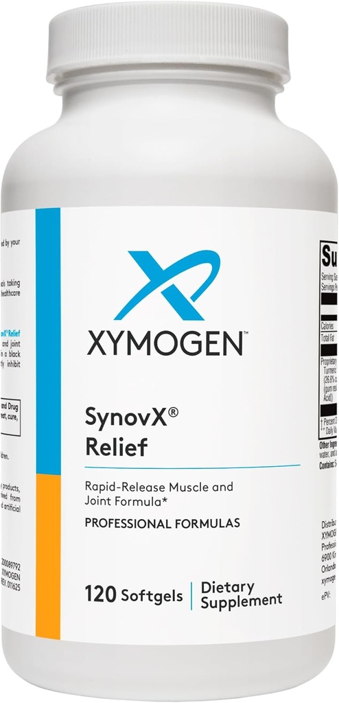 XYMOGEN SynovX 구호 - Boswellia Serrata 추출물 + 심황 - 근육 및 관절 구호 보조제 - Vegan, 글루텐 무료 및 비 GMO (120 Softgels)