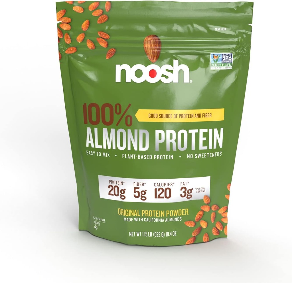NOSH Plant Based Almond Protein Powder Unflavored 35 Gram - Vegan, All Natural Ingredients, Non-GMO, Gluten Free, Kosher, Peanut Free, Soy Free, Dairy Free (Unflavored)