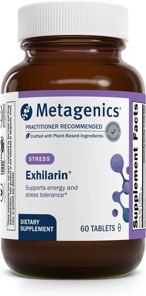 Metagenics Exhilarin - Energy & Stress Tolerance Support* - met Ashwagandha, Holy Basil, Amla & Bacopa - Ontworpen in stijl van ayurvedische geneeskunde - 60 tabletten