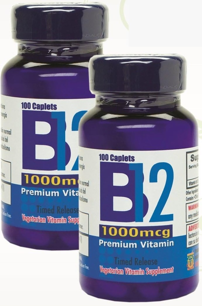 B12 bitamina, 1000mcg, Set de 2 frascos con 100 tabletas c/u. Combate Anemia, fatiga, aumenta la energia, revitaliza el nervioso.